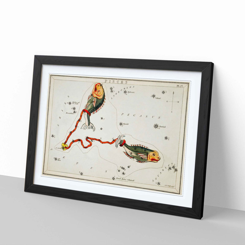Astronomical Zodiac Chart Of The Pisces - Single Picture Frame Painting, 45cm H x 63cm W x 2cm D, Black