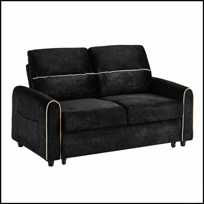 Canapé-lit en chenille, canapé-lit convertible de 58 pouces avec dossier réglable, poches latérales et ports de charge pour la vie moderne