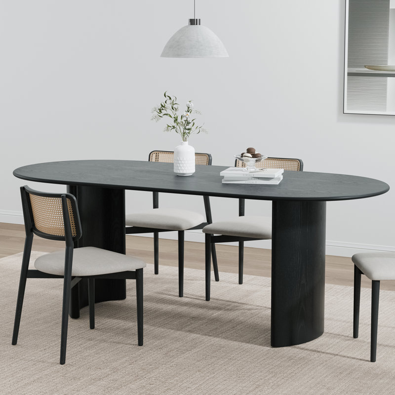 Oval Wood Dining Table with 2 Legs, 30" H x 67" L x 33.50" W, Black