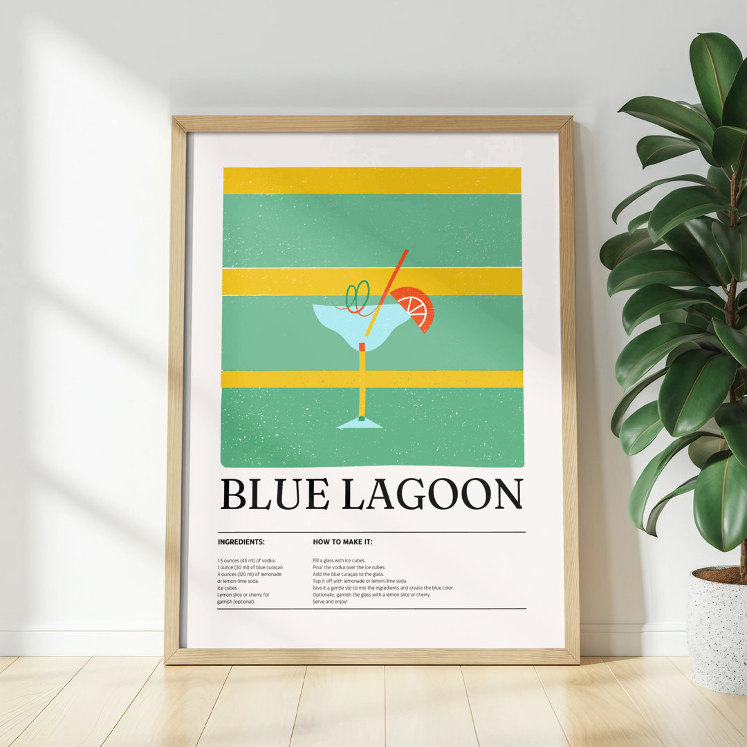 Blue Lagoon Cocktail Recipe Wall Art, Drink Poster, Bar Cart Decor, Kitchen Art Print, Unframed Matte Vertical Poster, Summer Vibes