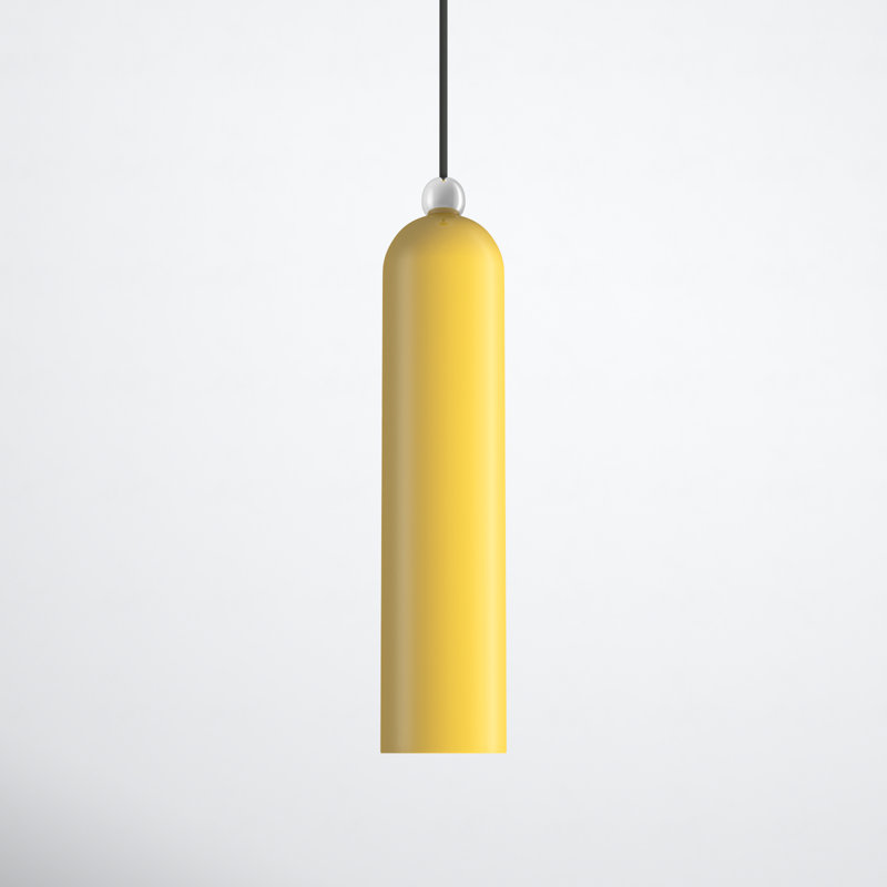 Hanne 1-Light Dimmable Metal Cylinder Pendant, Shiny Yellow