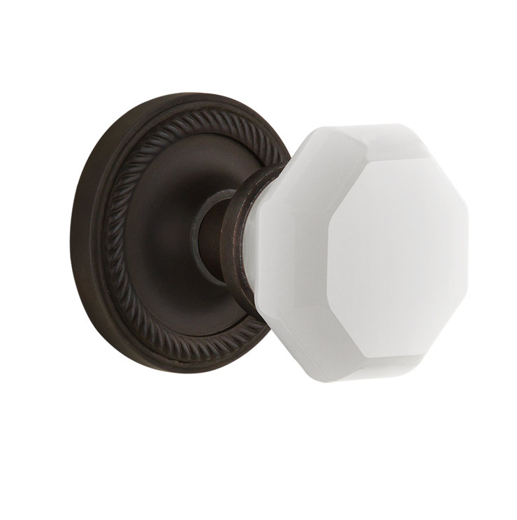 Rosette en corde avec bouton de lait blanc Waldorf, Bronze frotté à l'huile, 2 3/4 po