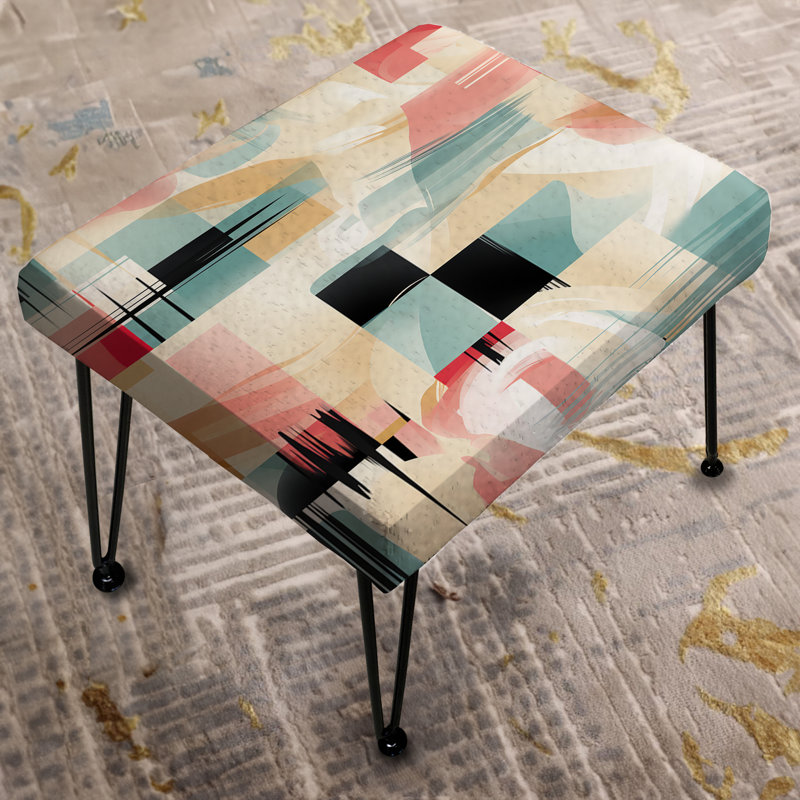 Beige And Light Green Cubic Sophistication - Geometric Rectangle Ottoman