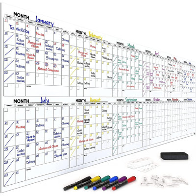 Extra Large 100"x36" White Board Calendar Dry Erase Calendar For Wall 12 Month 