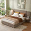 Grand lit plateforme tapissier avec tables de chevet flottantes et 2 tiroirs de rangement, grand, brun-684989054-684989055