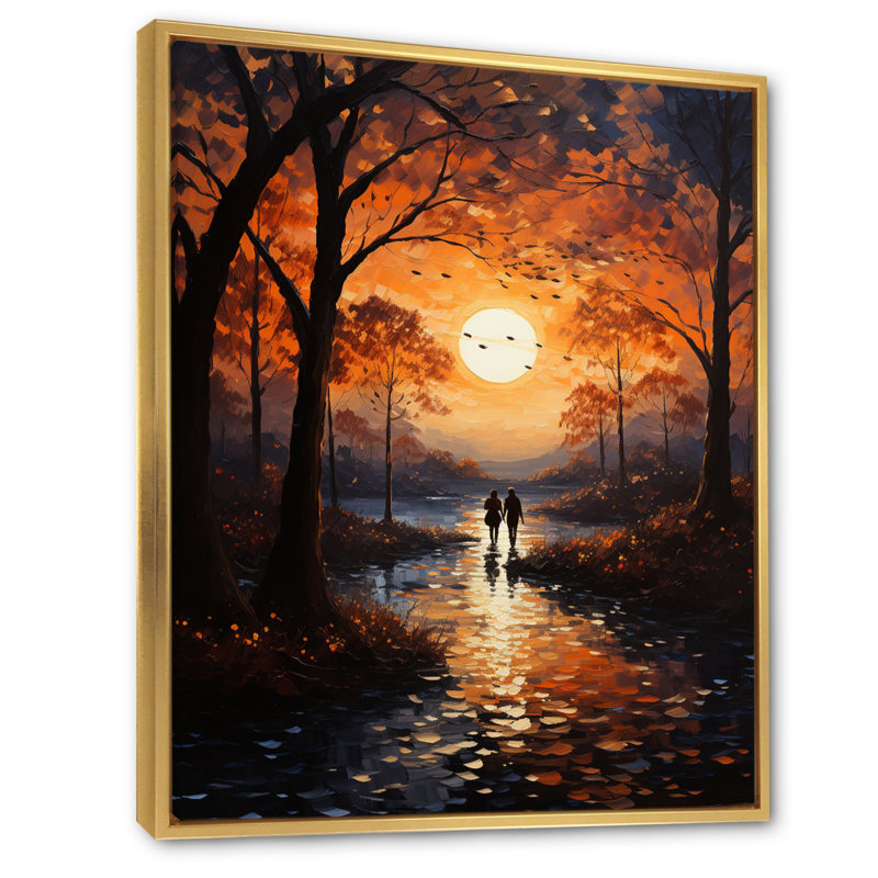 Paysage romantique coucher de soleil Serenade I, H 40 po x l 30 po x P 1,5 po, Cadre flottant doré