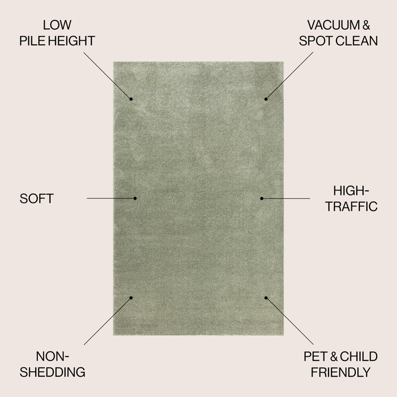 Aricel Solid Low-Pile Green Rug, Rectangle 10' x 14'
