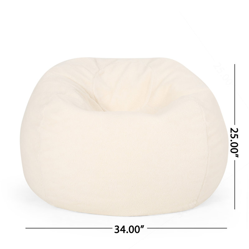 Kavel 3 Foot Rounded Bean Bag, Cream, Cream Fabric