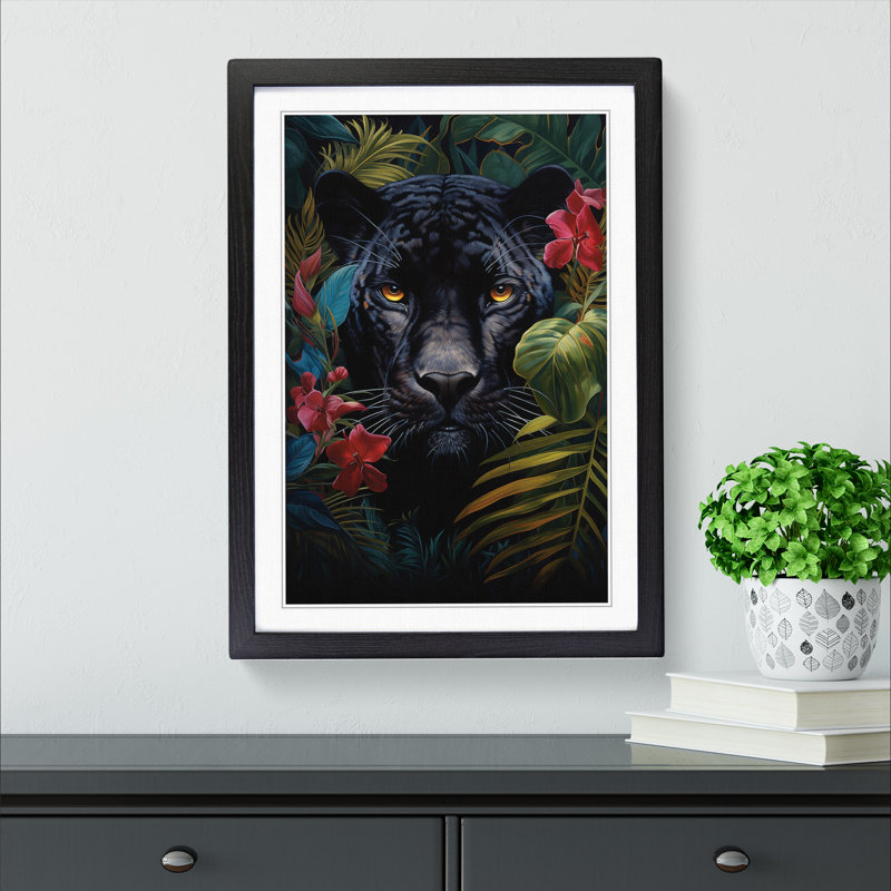 Panther Symbolism - Single Picture Frame Print on Wood, Black Framed, 34cm H x 25cm W