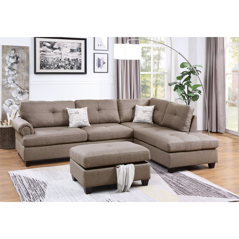 Burkhalter Upholstered L-Shaped Sectional Reversible, Mocha