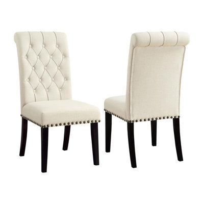 Set of 2 Fabric Upholstered Dining Chairs, Beige