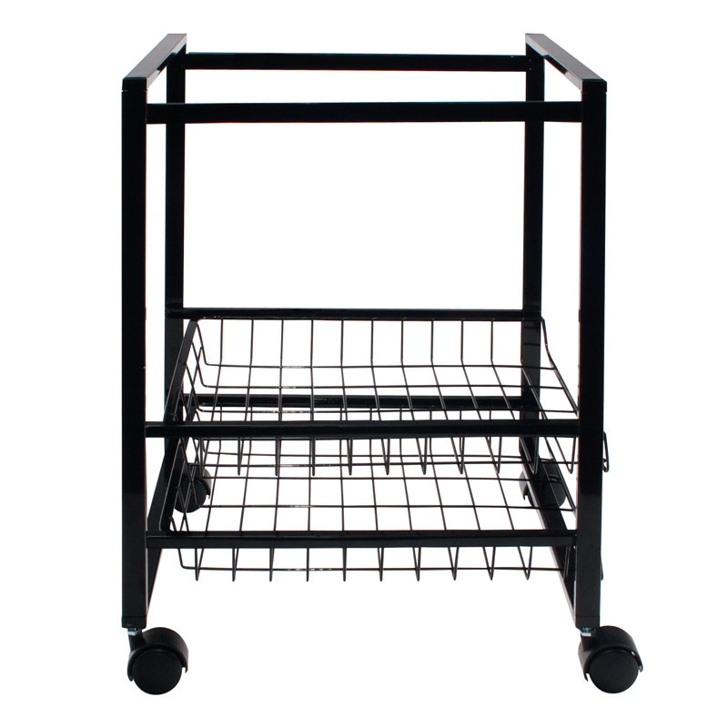 Compact Black Steel Mobile File Cart with Dual-Wheel Casters
