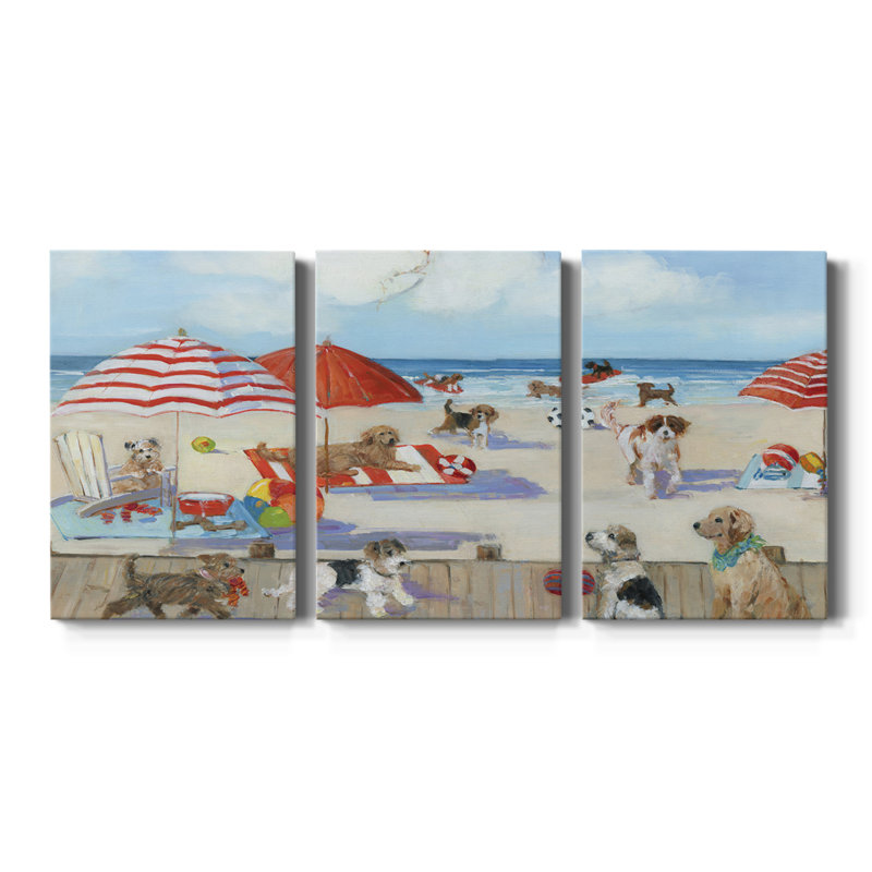 Beach Bark Park II - Toile tendue avec châssis de qualité supérieure - Prêt à être accroché, H 12 po x l 24 po x P 1 po