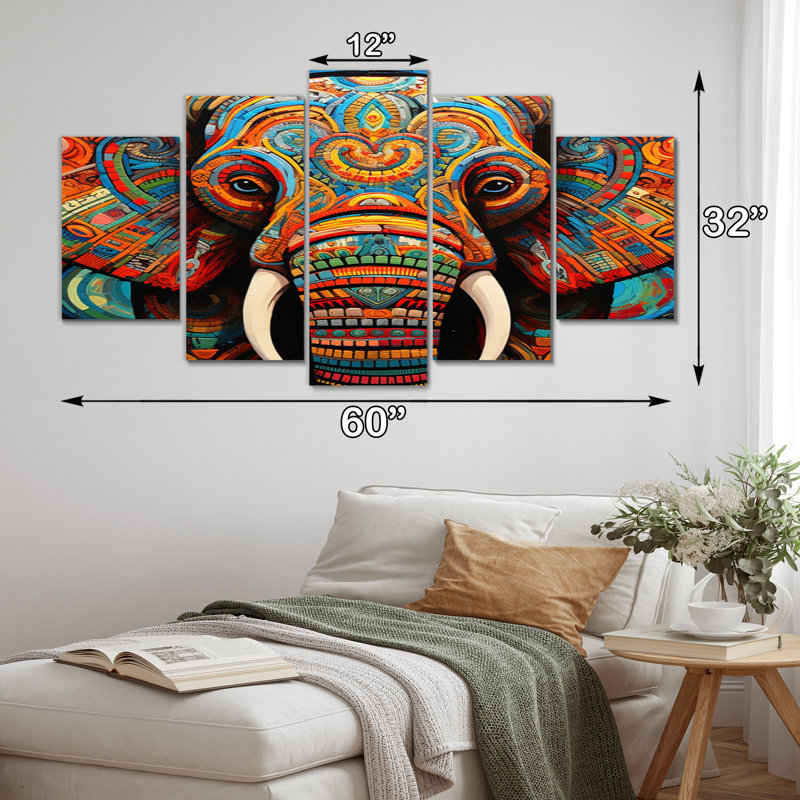 Éléphant majestueux sur toile, 5 pièces