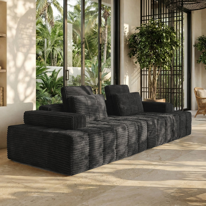 110" Cloud Modular Sectional Black Couch, Upholstered Compression Couches, Comfort Loveseat Sofa - No Assembly Required for Living Room Bedroom