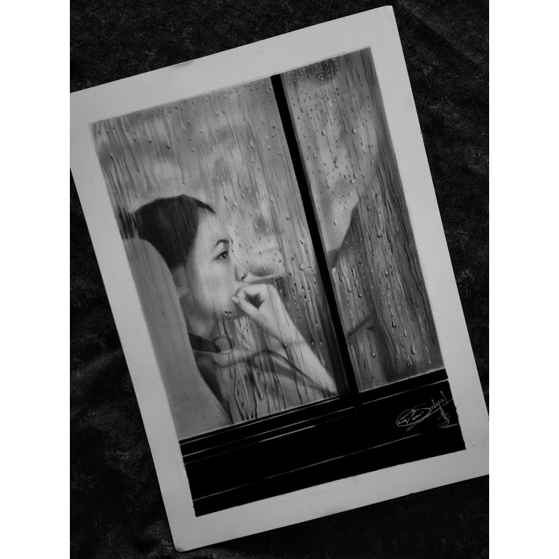 Solitude - Un portrait | Gris anthracite et graphite sur papier | Par Paras Pringal