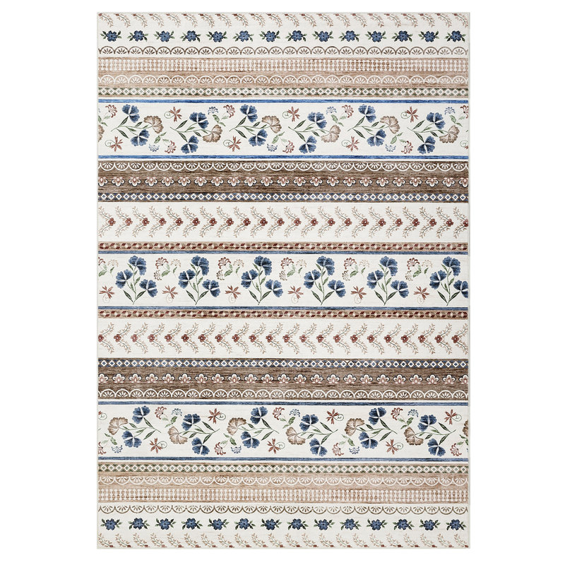 Floral Machine Washable Rug with Rubber Non-Slip Backing for Living Room, Dining Room, Bedroom, Office & Playroom