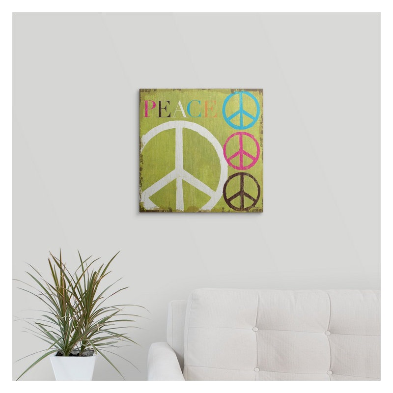 «Peace» par William, art textuel, H 35 po x l 35 po x P 1,5 po, Toile