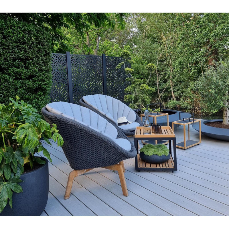 Peacock Papasan Chair with Teak Legs, Dark Blue, Dark Gray/Teak