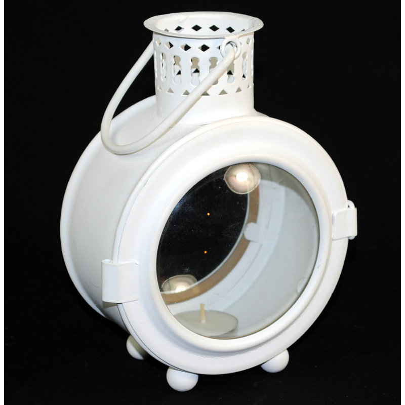 Round Clock Lantern Tea Light Candle Holder Metal White