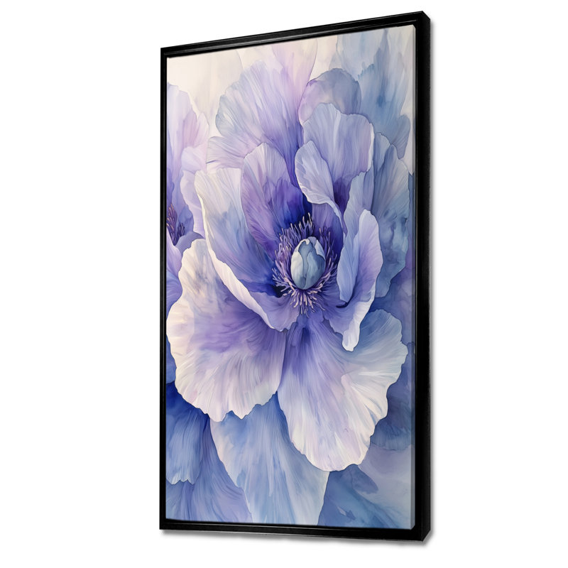 Soft Lavender Peony Gentle Embrace II - Peonies Wall Decor, 60" H x 28" W, Black, Floater Framed Print