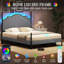 Lit plateforme en velours côtelé moderne avec affiche en métal, lumière DEL et tête de lit arche-1231677453-1231677495