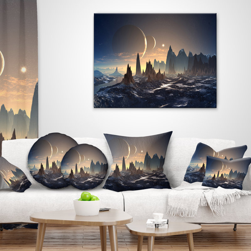 Alien Planet with Mountains Contemporary Lumbar Pillow