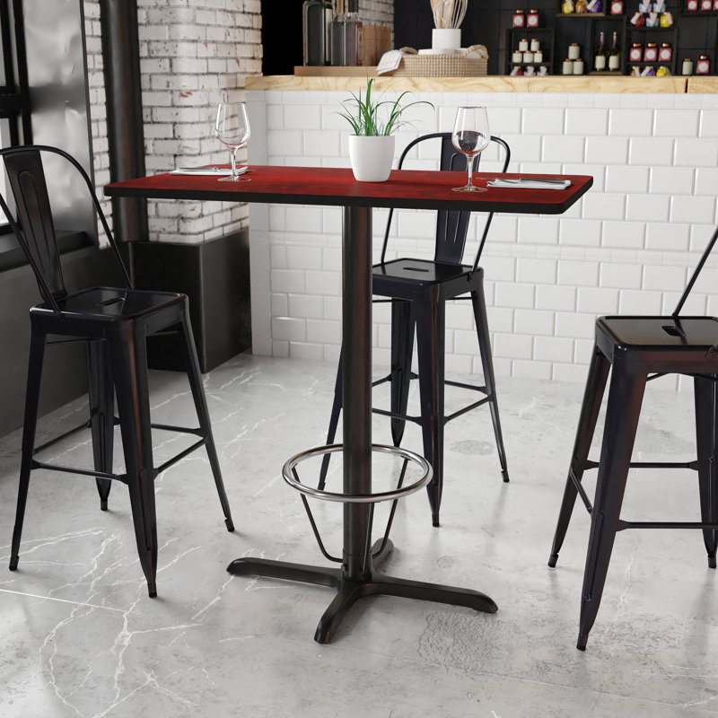 Plateau de table rectangulaire en stratifié basque et base à pied basque, H 43,125 po x l 24 po x p 42 po, Acajou