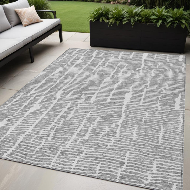 Tapis intérieur lavable abstrait gris et ivoire 5 pi x 8 pi