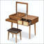 Ensemble coiffeuse classique en bois avec miroir rabattable et tabouret