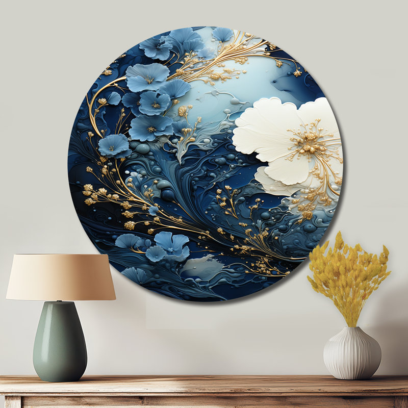 Encre liquide en spirale II - Art abstrait rond en métal, H 16 po x l 16 po