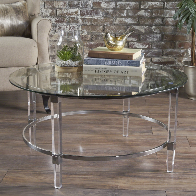 Table basse moderne en verre transparent avec matériaux en acrylique et en fer Chic translucide A