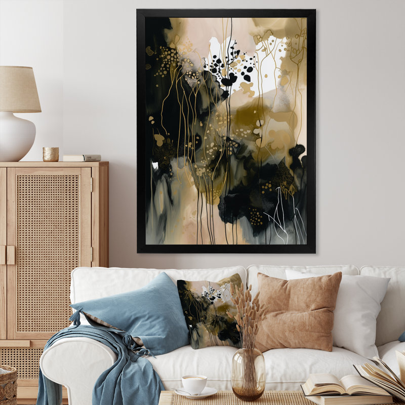 «Black Chaos I», reproduction sur toile abstraite, L 12 po x H 20 po, Cadre photo noir
