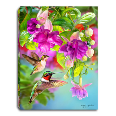 Hummingbirds and Fuchsia 8x6 Mini Lighted Easel Back Canvas
