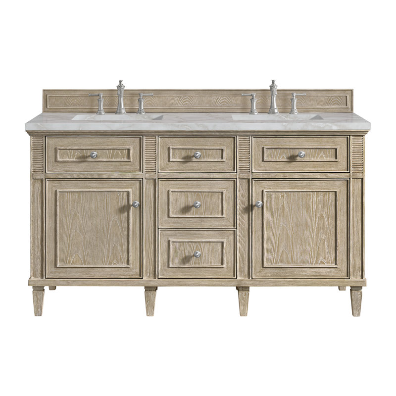 Lorelai 60'' W Double Vanity, Whitewashed Oak, Victorian Silver Silestone, 8" Widespread