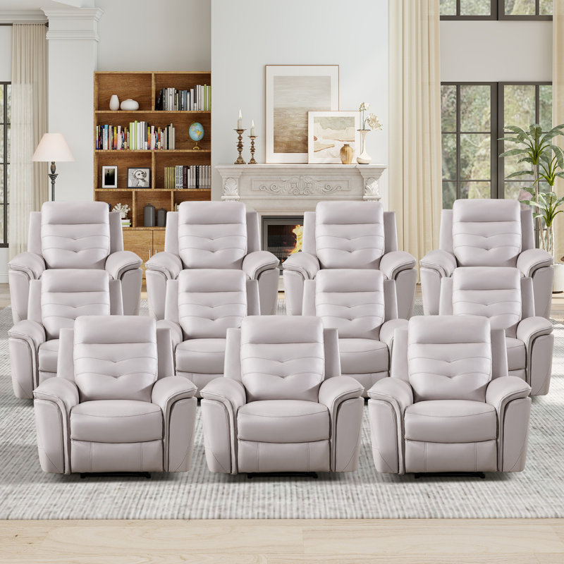 Fauteuil inclinable électrique moderne en cuir végétalien 39 po avec USB Alverez, Similicuir gris pâle