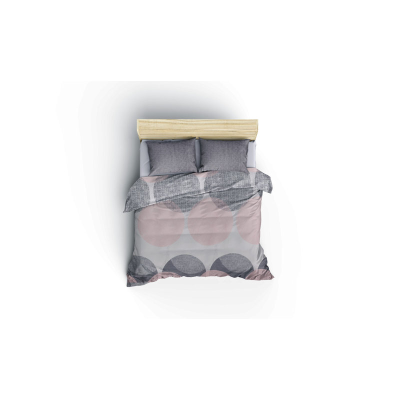 Ensemble de housse de couette 100% coton gris / rose / blanc Everson, Housse de couette pour très grand lit et 2 taies