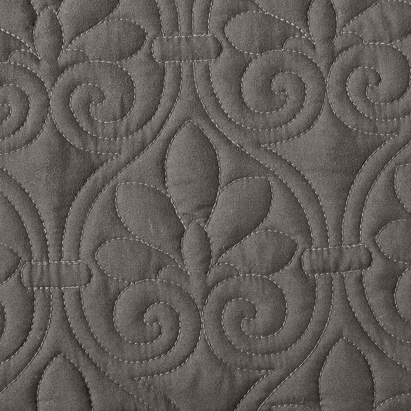 3 Piece Bedspread In Dark Grey For Queen Bed. Microfiber, 100% Fill, Pleated Corners, , Luxurious With Detail And Soft Touch.