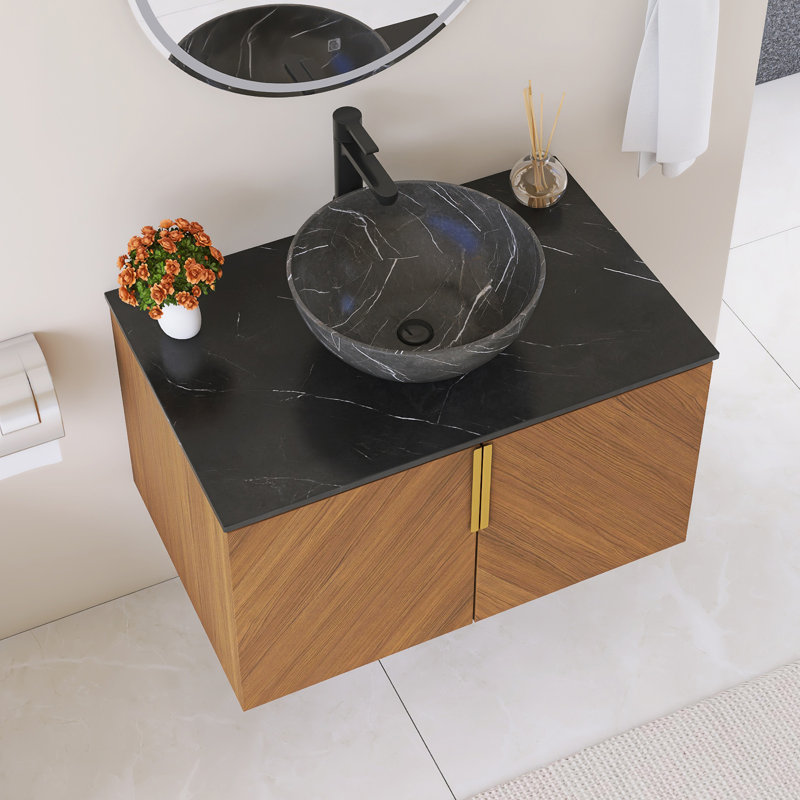 Meuble-lavabo mural simple 30 po avec plateau en pierre reconstituée 30 po