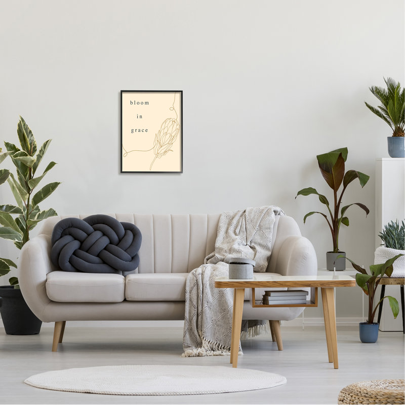 «Bloom In Grace Minimalistic Plant Blossom», dessin par Lil 'Rue - impression, L 16 po x H 20 po, Giclée encadrée noir minuit