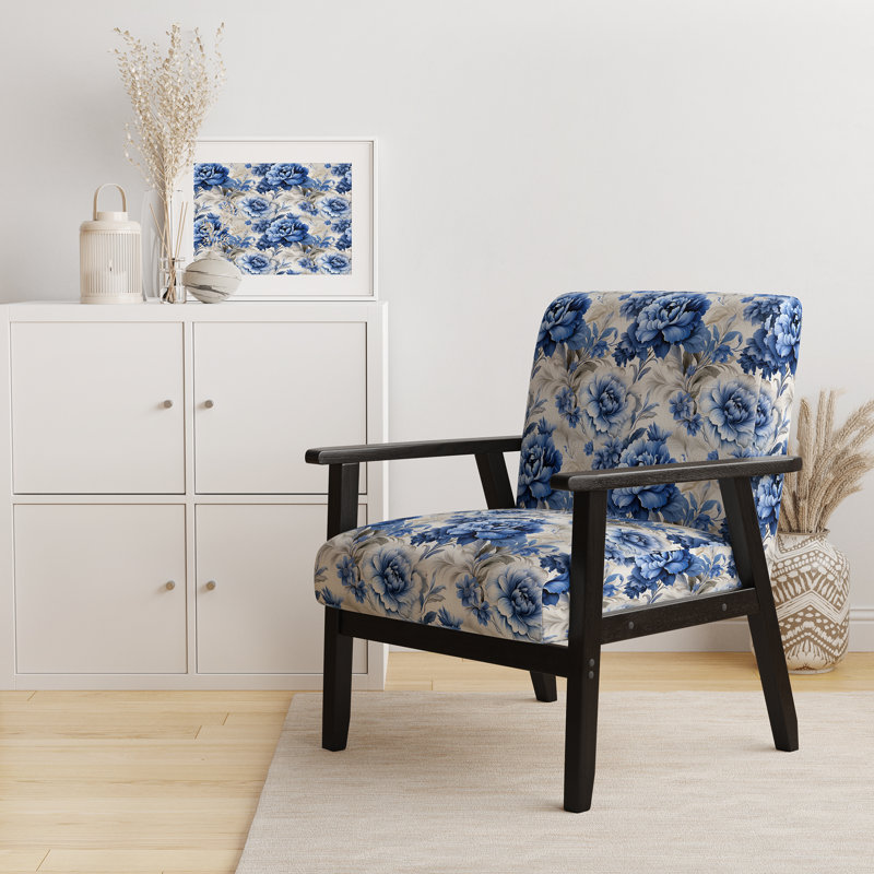 Chaise d'appoint florale Cobalt, Motif victorien damas bleu de cobalt royal II