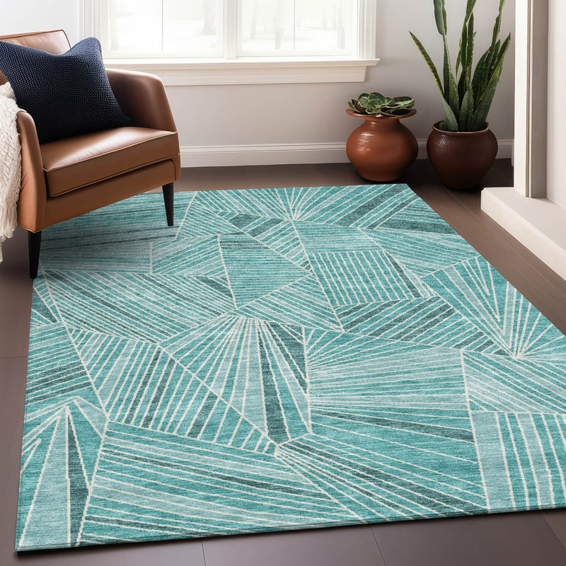 Premium Machine Washable Prisco Teal Rug, Rectangle 9' x 12'