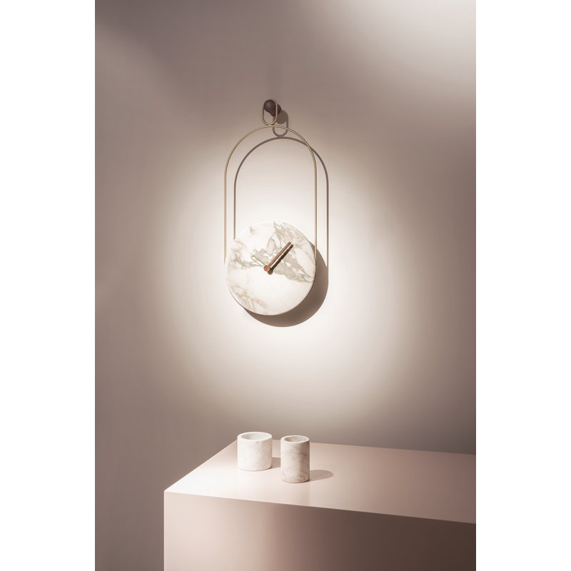 Eslabon Analog Clock, Calacatta Marble/Brass