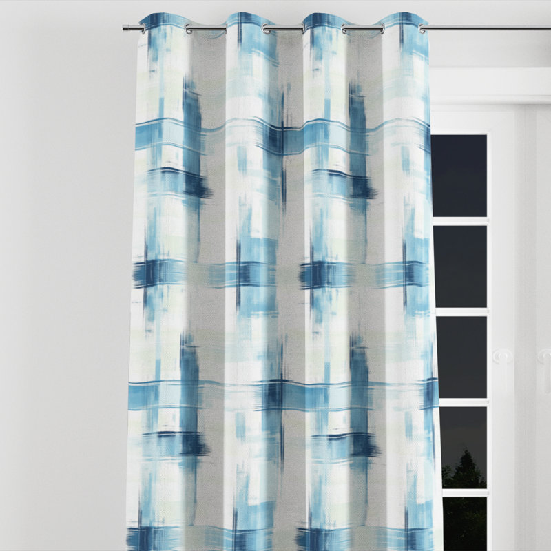 Rideaux Modern Window - rideau à œillets à motif écossais bleu clair - 1 panneau, L 52 po x L 90 po, Œillets argentés
