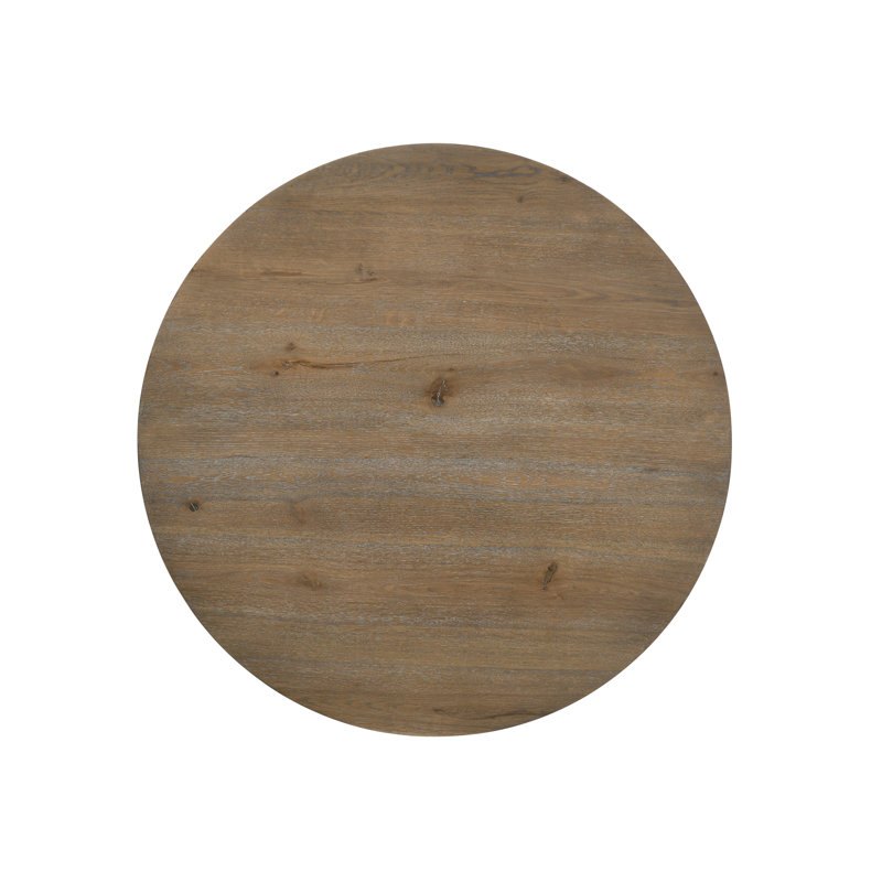Table de salle à manger ronde en noyer de 47 po, fabrication en bois massif, finition naturelle vieillie, l 47 po x P 47 po x H 30,5 po, large table contemporaine en placage de chêne en noyer, avec variation de couleur de grain