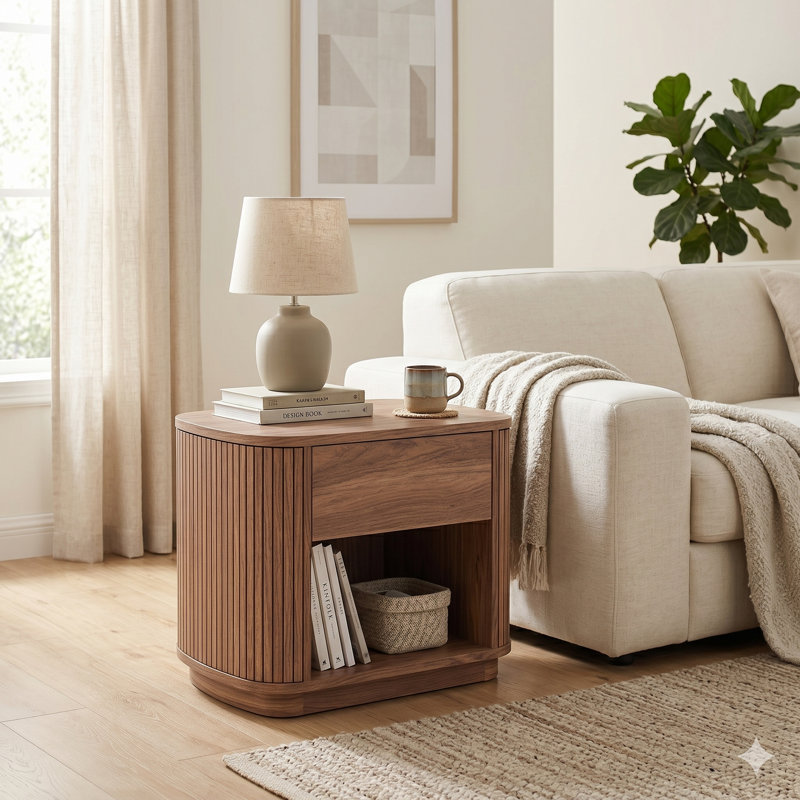 Clawson Nightstand with Drawer and Open Shelf, Terra Oak