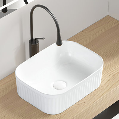 Rectangle Above Counter Bathroom Vessel Sink Of Milk White Ceramic, Matte Texture Enhances Modernity, To Scratches And Stains, 16.13 In Deep, 11.5 Wide, 5.48 High, 17.07 Lb Weight American Design