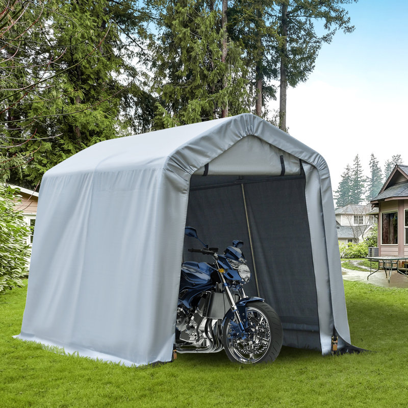 Tente de rangement pour abri d'auto 6 pi x 8 pi, robuste avec couvercle en PE et portes à double fermeture à glissière, pour moto, vélo, outils de jardin, tente grise,