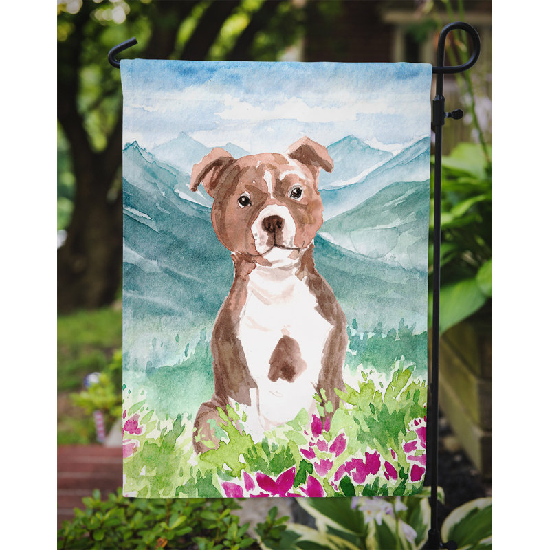 Yorkshire terrier yorkie à 2 côtés en polyester 15 x 11,5 po mountain fleurs drapeau de jardin, Staffordshire (brun/blanc)