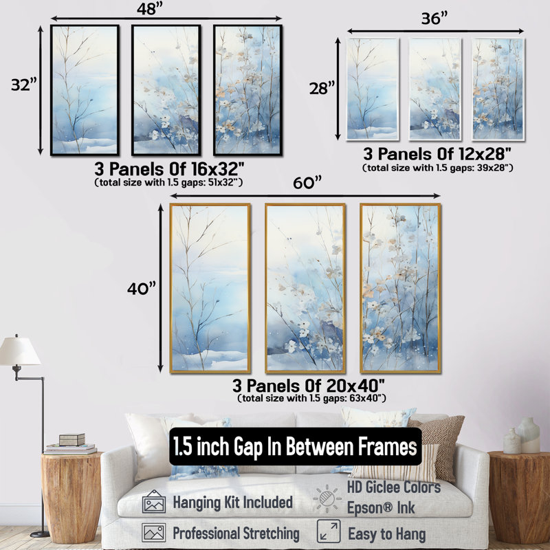 Frosty Scenic Winter Landscape III - Art mural paysage d'hiver, Cadre flottant brun, H 32 po x l 48 po x P 1 po